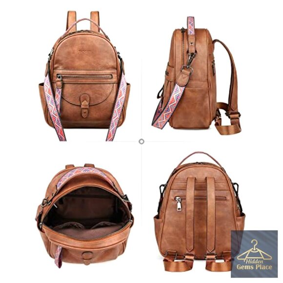 Mini Backpack Purse, Faux Leather, Water Resistant, 10 Pockets, Daypack